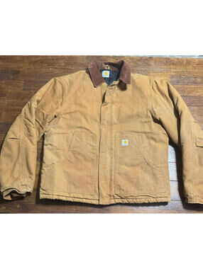 VINTAGE Carhartt Arctic Quilted Lined Jacket J02 Tan Corduroy Collar Size XL
